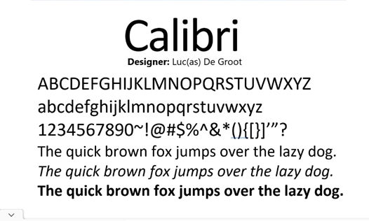 Screenshot of Calibri Font Demonstration Page